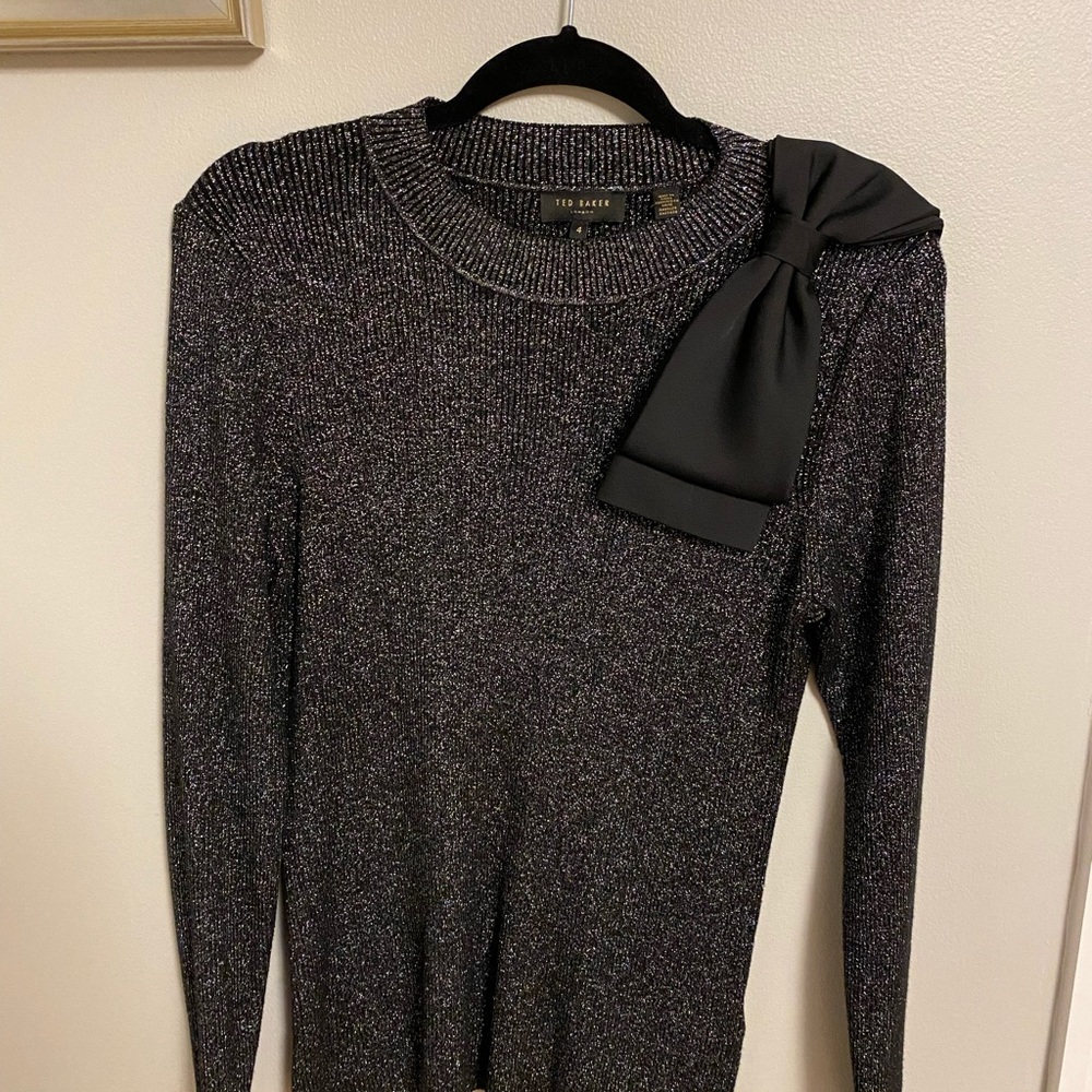 Ted Baker Black Metallic Sweater with Bow Detail